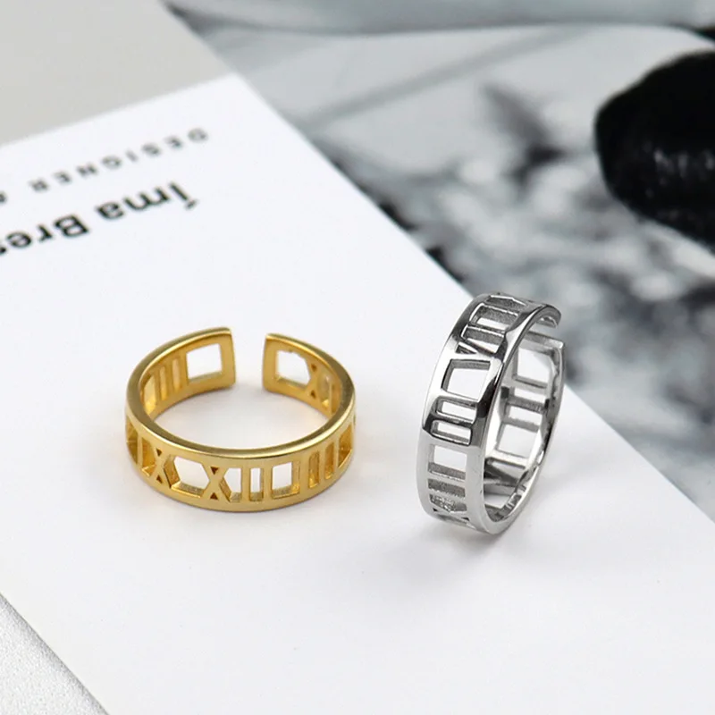 

925 Sterling Silver Female Finger Ring Simple Light Roman Numerals Couples Ring for Women Men Party Jewelry