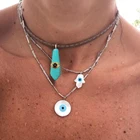 Ожерелье с подвесками из драгоценных камней, классическое, оптовая продажа, ожерелье с кулоном из голубого бирюзового камня сглаза для женщин, женские ювелирные изделия