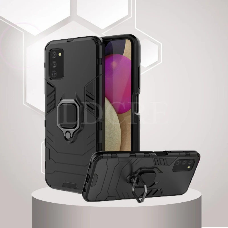 Funda a prueba de golpes para Samsung Galaxy A03S, carcasa con soporte de Anillo para el dedo, carcasa con soporte para Galaxy A03S-0