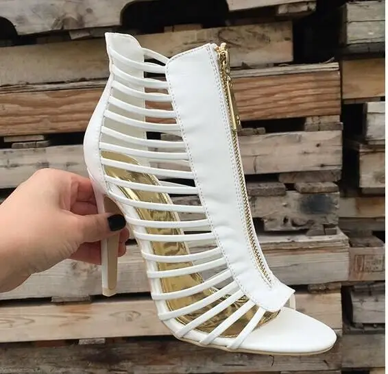 

Pure white sexy multi strip fashion boots sandals