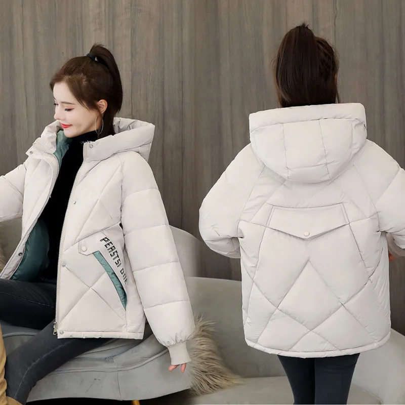 

Women Winter Short Windproof Jacket Bakery Hooded Bio Down Coat Cotton padded Wadded Parkas Casaco Feminino