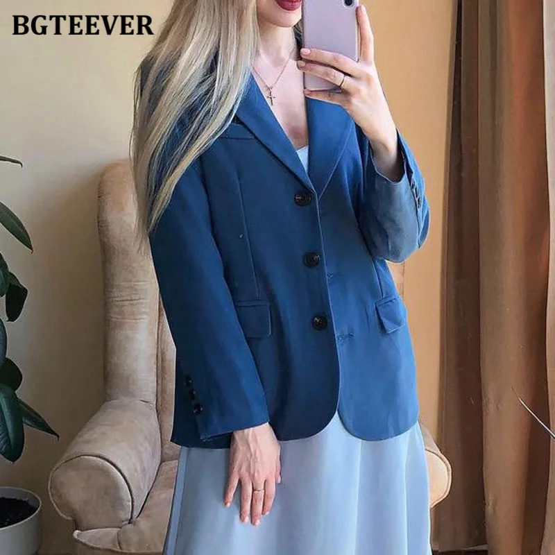 

Женский однобортный Блейзер BGTEEVER, однотонный офисный пиджак с английским воротником, весна 2021