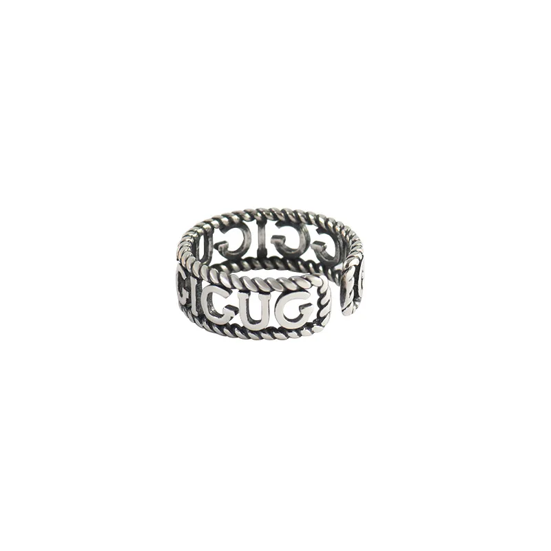 black 1 YIHUGMBO 925 пробы серебряные корейские открытые кольца с буквенным принтом для женщин, вечерние кольца,, роскошные ювелирные изделия, подарок, новинка - Цвет основного камня: black 1