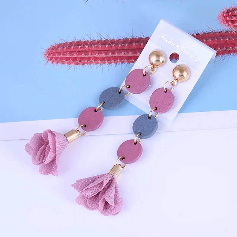 Pink Liuxsp женские тканевые висячие серьги с кисточками, длинные серьги, Мода, новые серьги с подвеской, деревянные тканевые женские серьги, лучший подарок - Окраска металла: Pink