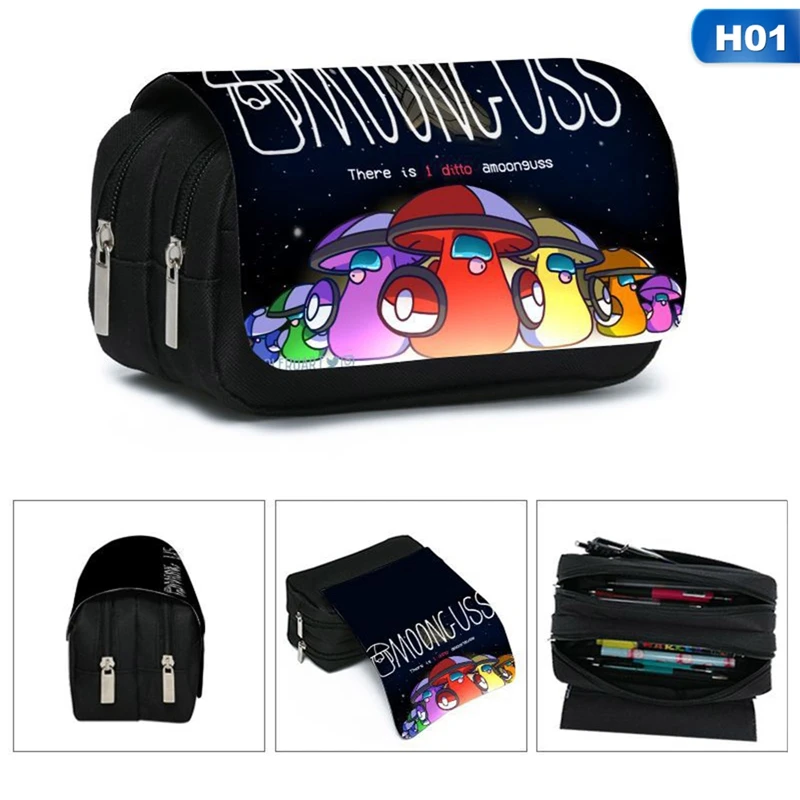 

Game AMONG US Pencil Case Pen Bag Cute Among Us Figures Printing Canvas Pencil Bag Student Stationery Organizer Large Capacity