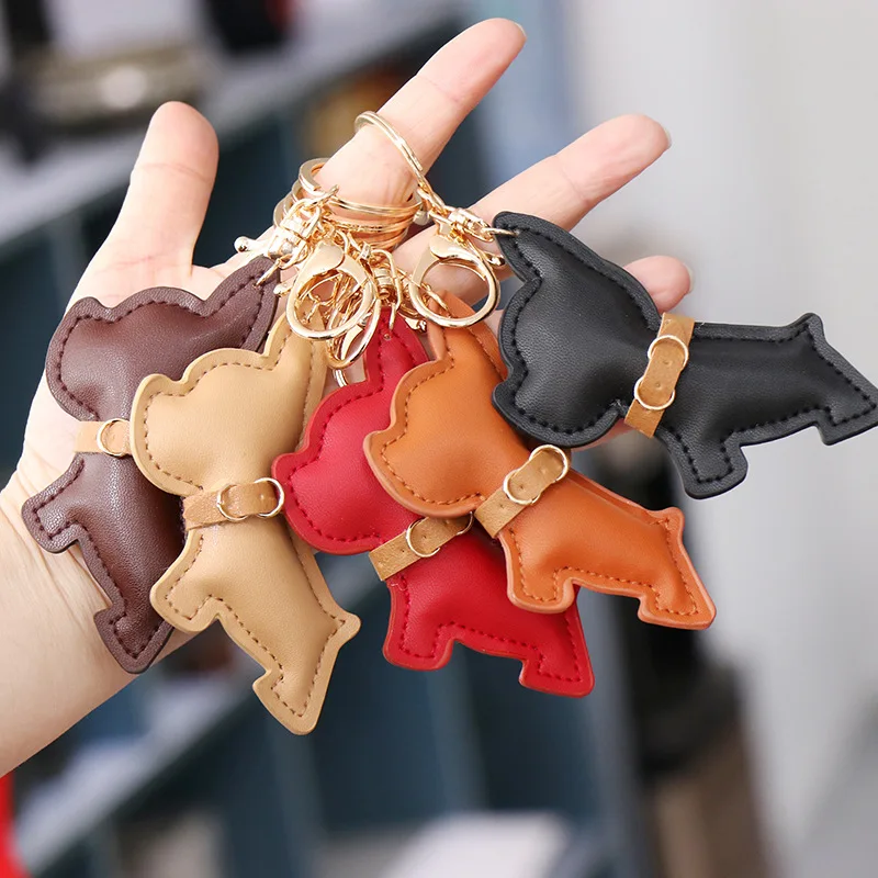 

DIY Bulldog Pendant Keychains Fashion Leather Dog Key Chain for Women Bag Car Keyring Lobster Clasp Key Chain Jewelry Gifts