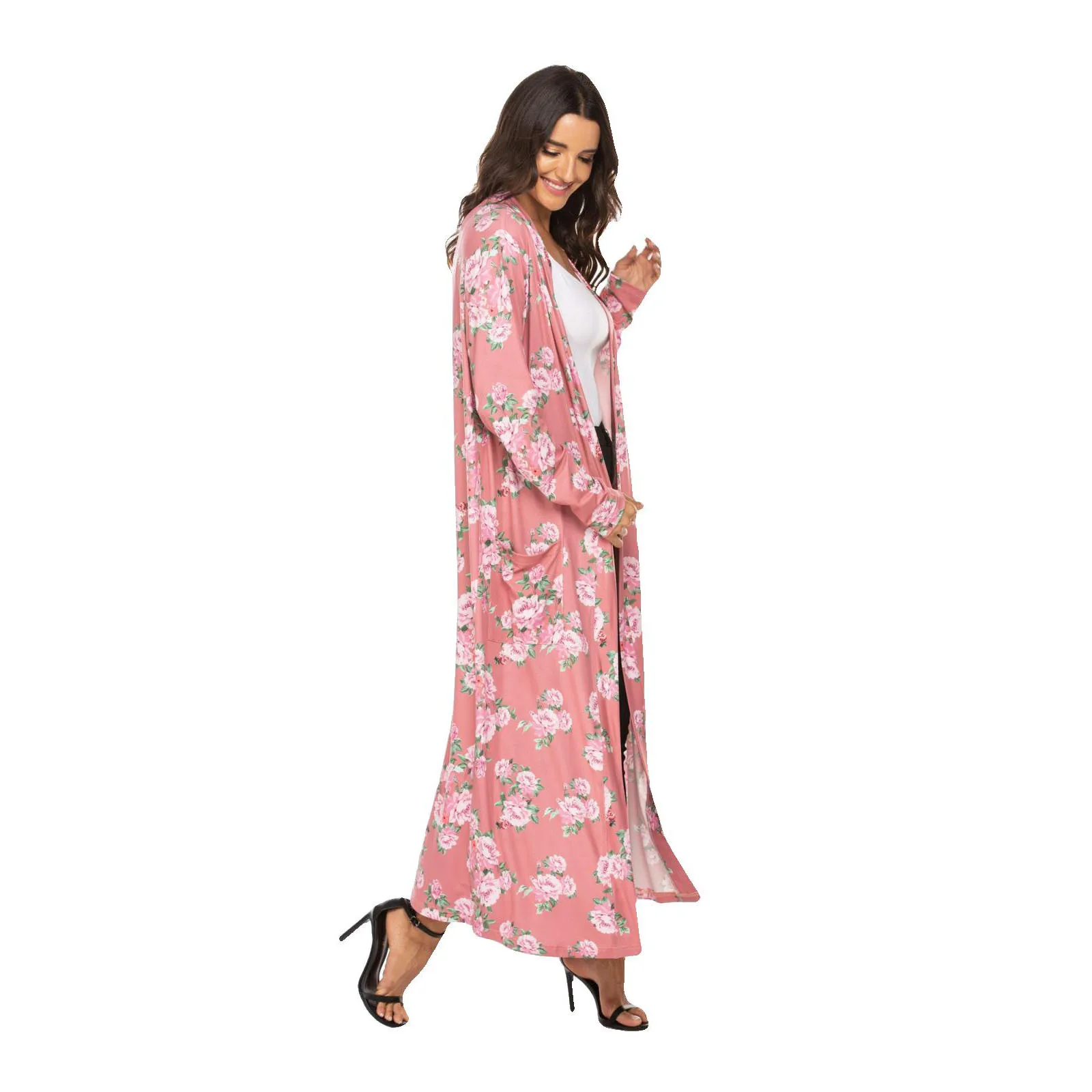 Европейский и американский кардиган длинный женский с принтом молочного шелка