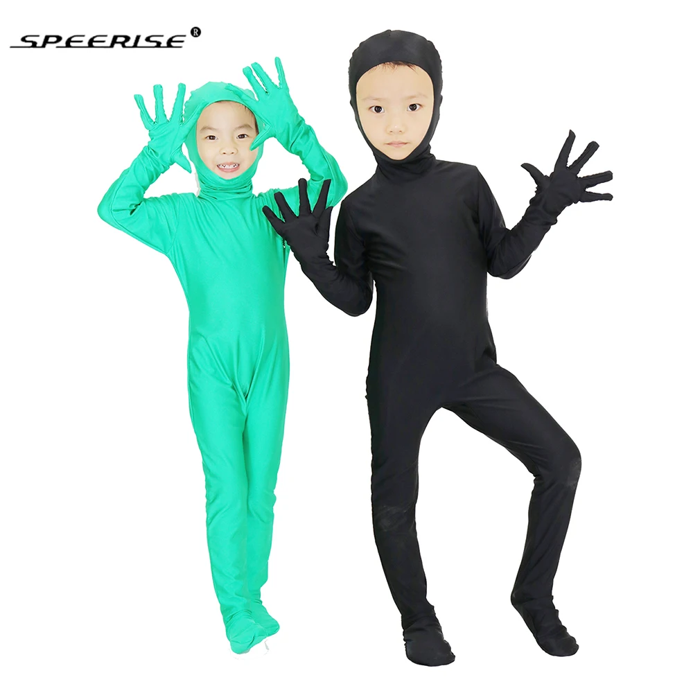 Черные костюмы зентай для мальчиков с открытым лицом цельные колготки костюм из