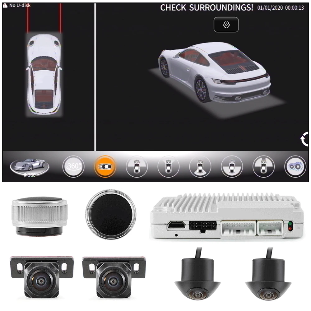 

Car 360° 3D panoramic camera DVR bird's-eye view system supports Korean, Japanese, English, suitable for Macan, 911,Panamera