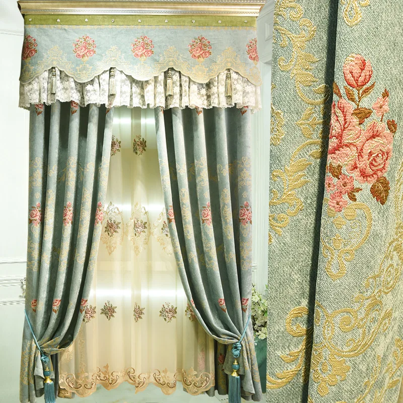 

Factory direct sales of chenille embossed embroidered curtains high-end living room new style European jacquard curtains