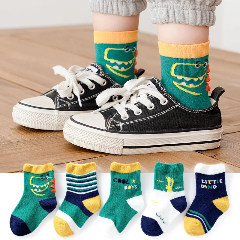 

5Pairs/lot Baby Socks for Kids Girls Boy Cotton Dinosaur Cartoon Animals Spring Chirldren Knitted Socks Girls Unicorn Socks