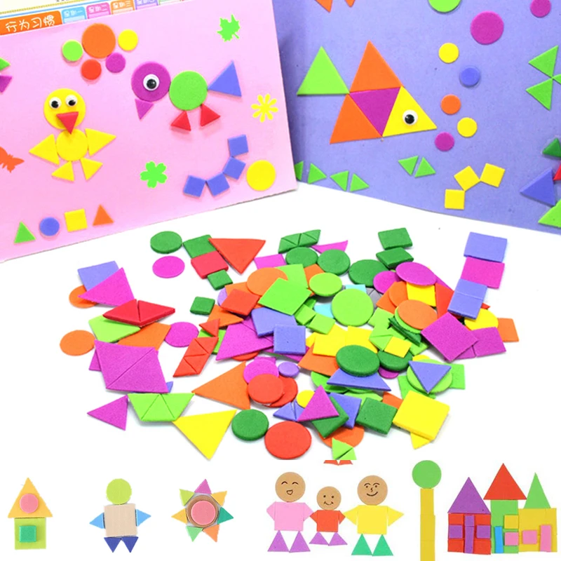 

400/200pcs Foam Stickers Geometry Puzzle Self-Adhesive EVA Stickers Children Kids Education DIY Montessori Toys For Making Gift