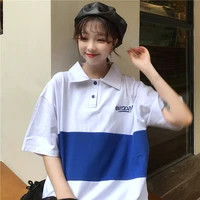 kawaii campus color matching polo shirt vintage t shirt for girls summer goth top sweet female cloud korean friend clothing