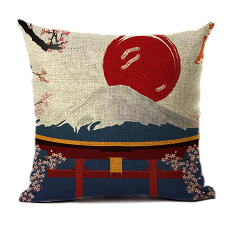 Японская наволочка Fuji Mountain Ukiyo e в стиле ретро из крана и льна для дивана с принтом