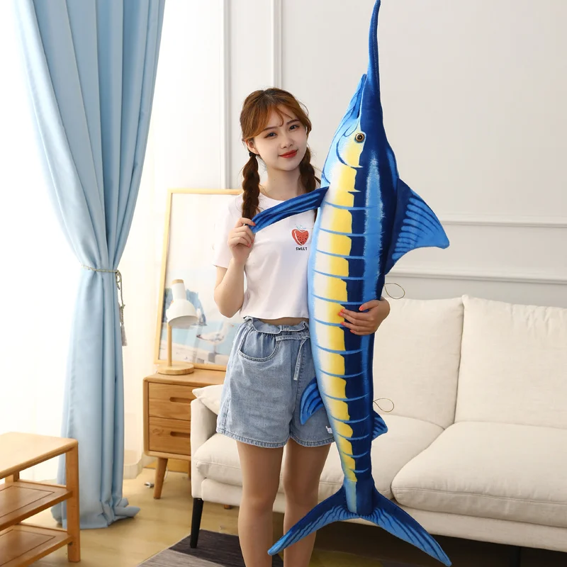 

1pc 60-140cm Simulation Blue Marlin Plush Pillow Soft Cartoon Animal Shark Stuffed Doll Fish For Gifts Home Decoration Toys