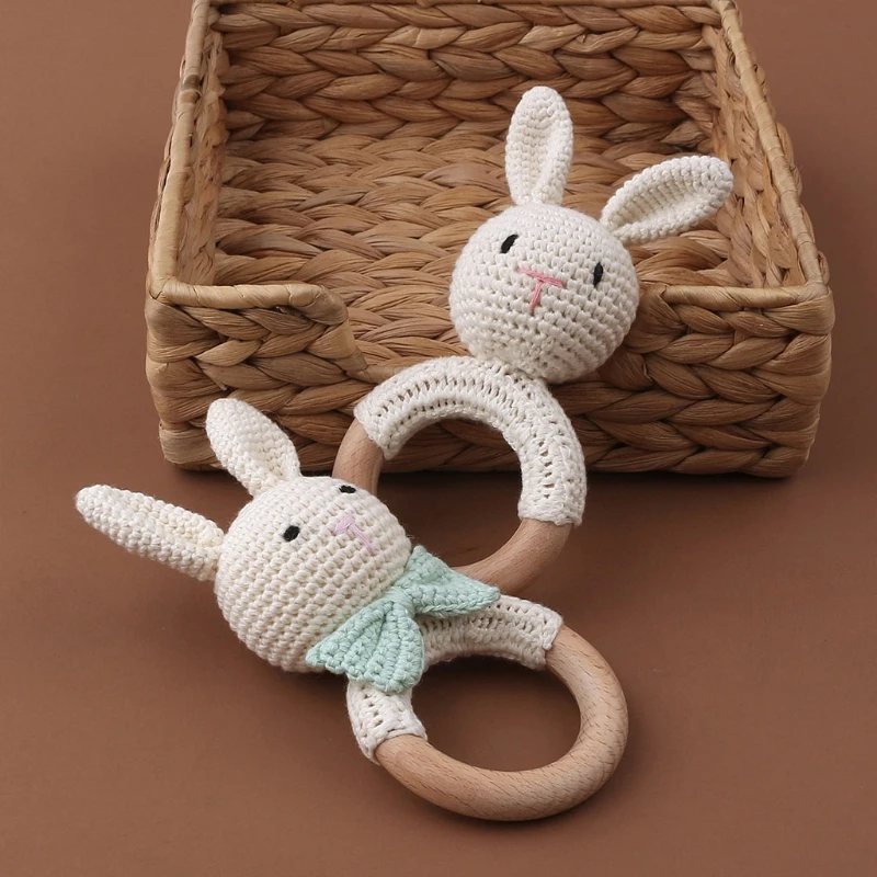 

Baby Wood Teether Ring DIY Crochet Bunny Rattle Soother Bracelet Teething Molar