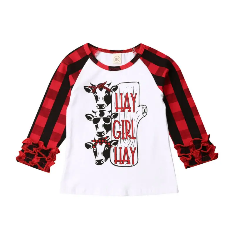 Одежда для маленьких девочек рождественские топы с оборками рубашка