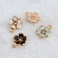 10pcslot kc golden drip oil alloy small pendant bracelet earring jewelry accessory peach blossom flowers enamel charms 1216mm