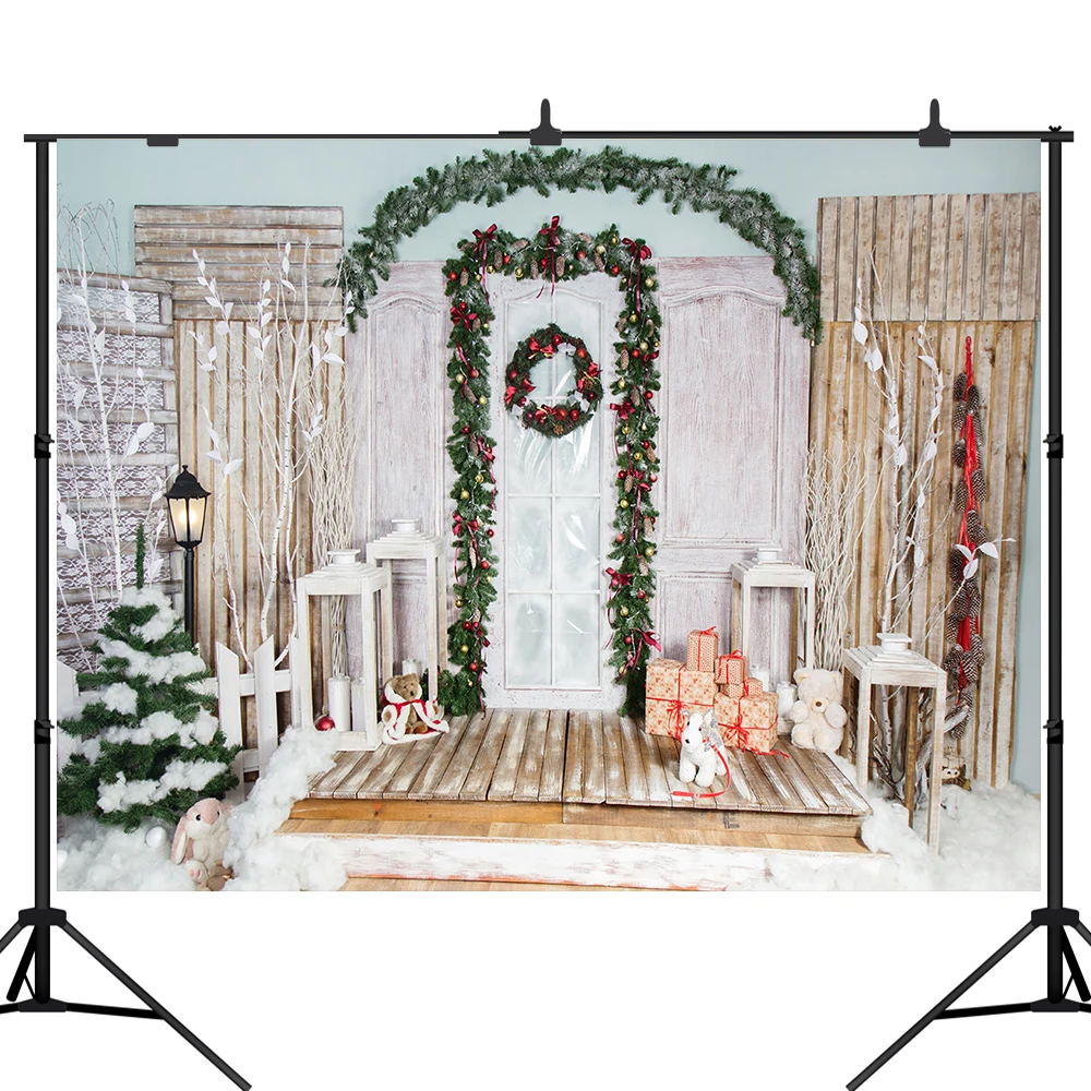 

Lyavshi Рождественская дверь винтажный дерево подарки фон для фотосъемки венок Рождественское украшение новогодний Праздник фон для фотостуд...