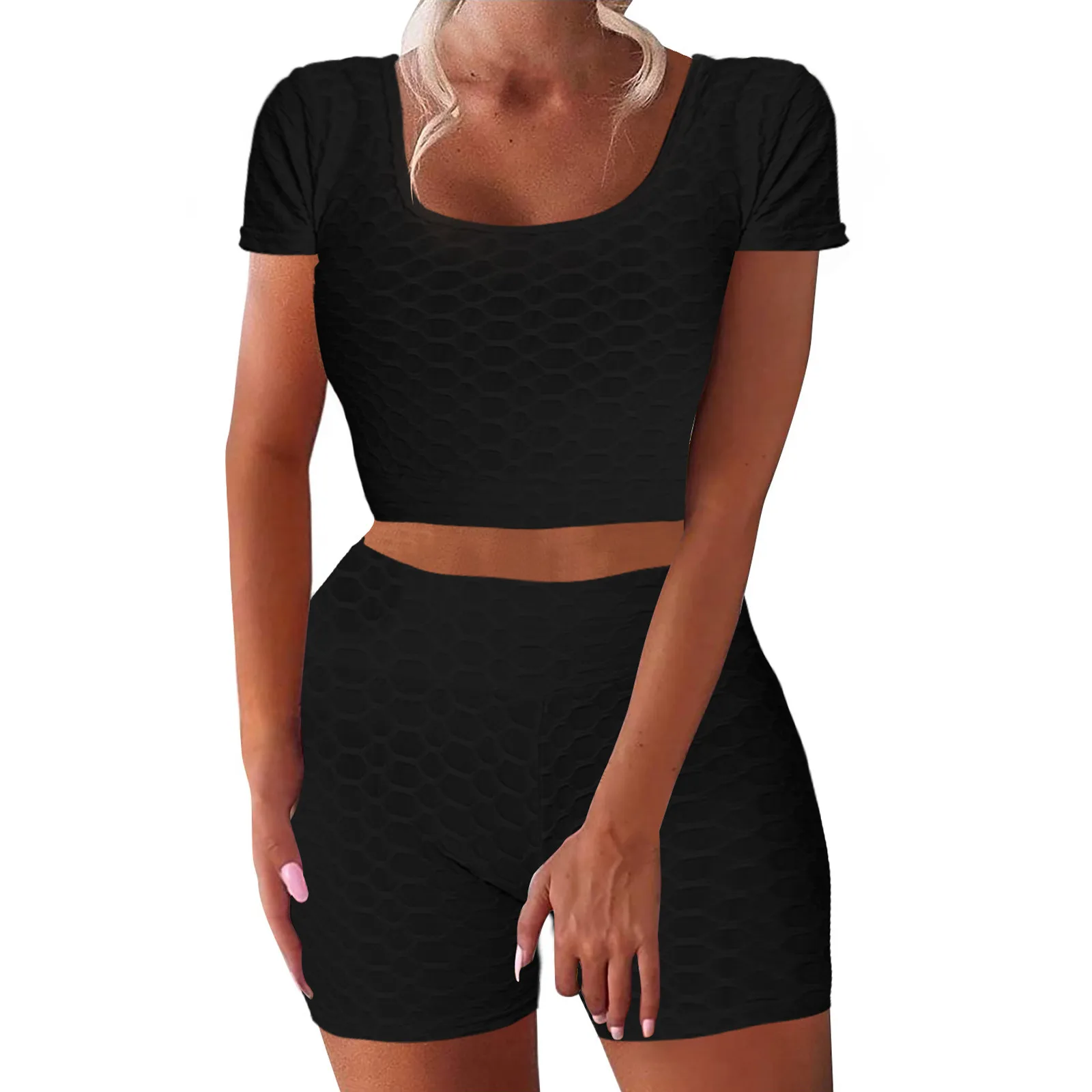 

Women Gym Set Tight Elastic Sleeveless Workout Sets 2 Piece Seamless Ribbed Tank High Waist Shorts Female Sport Running Outfits