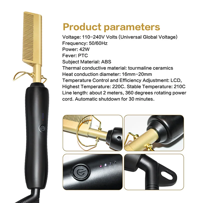 

2 in 1 Hot Comb Straightener Electric Hair Straightener Hair Curler Wet Dry Use Hair Flat Irons Hot Heating Comb For Hair