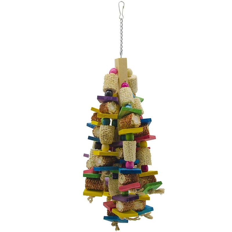 

Medium Bird Parrot Chewing Toy Natural Wooden Parrot Blocks Knots Tearing Toy Bird Cage Bite Toy for Macaws Cokatoos