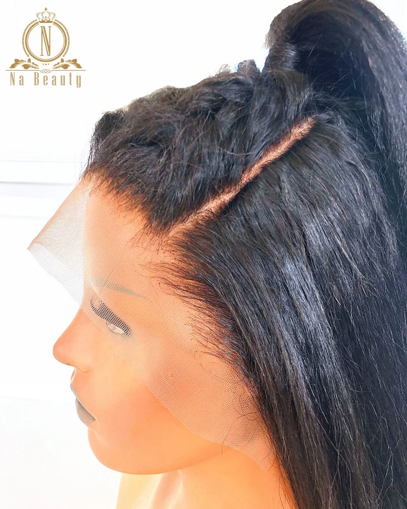 Na beauty курчавые прямые 13x6 парики на шнурках человеческие волосы парик на кружеве предварительно сорванный парик для женщин бразильские черные волосы Remy