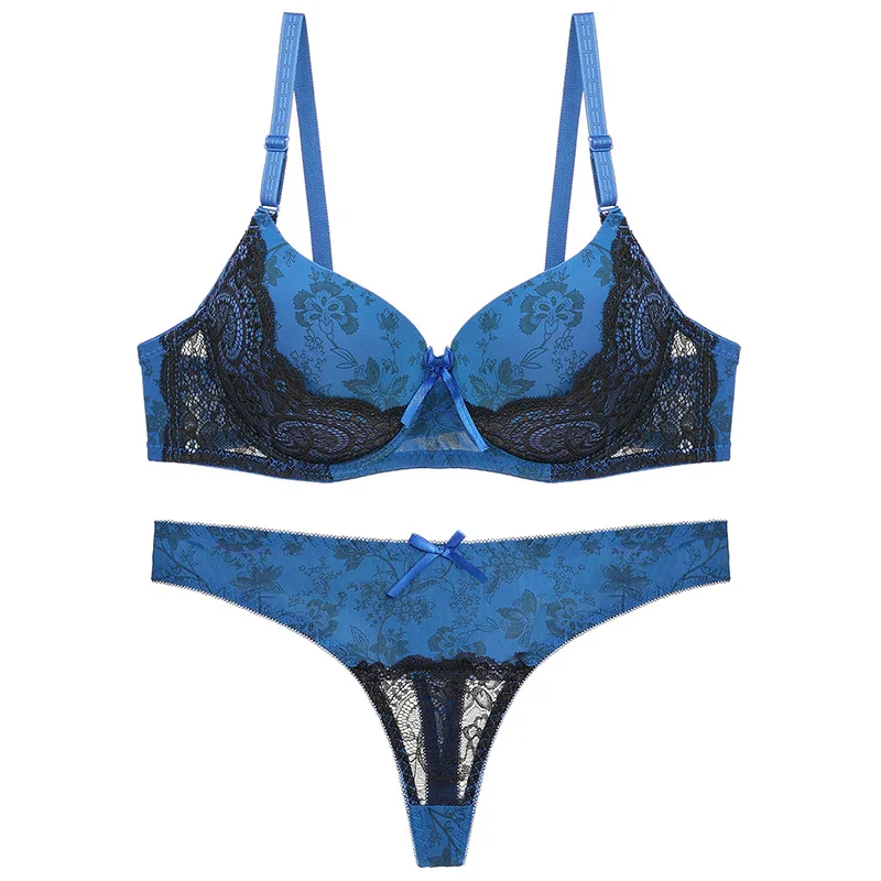

Sexy Design Women Underwear Briefs Set Lace Transparent T-back Bras Push Up BC Cup Breathable V-Neck Women Brassiere Pants