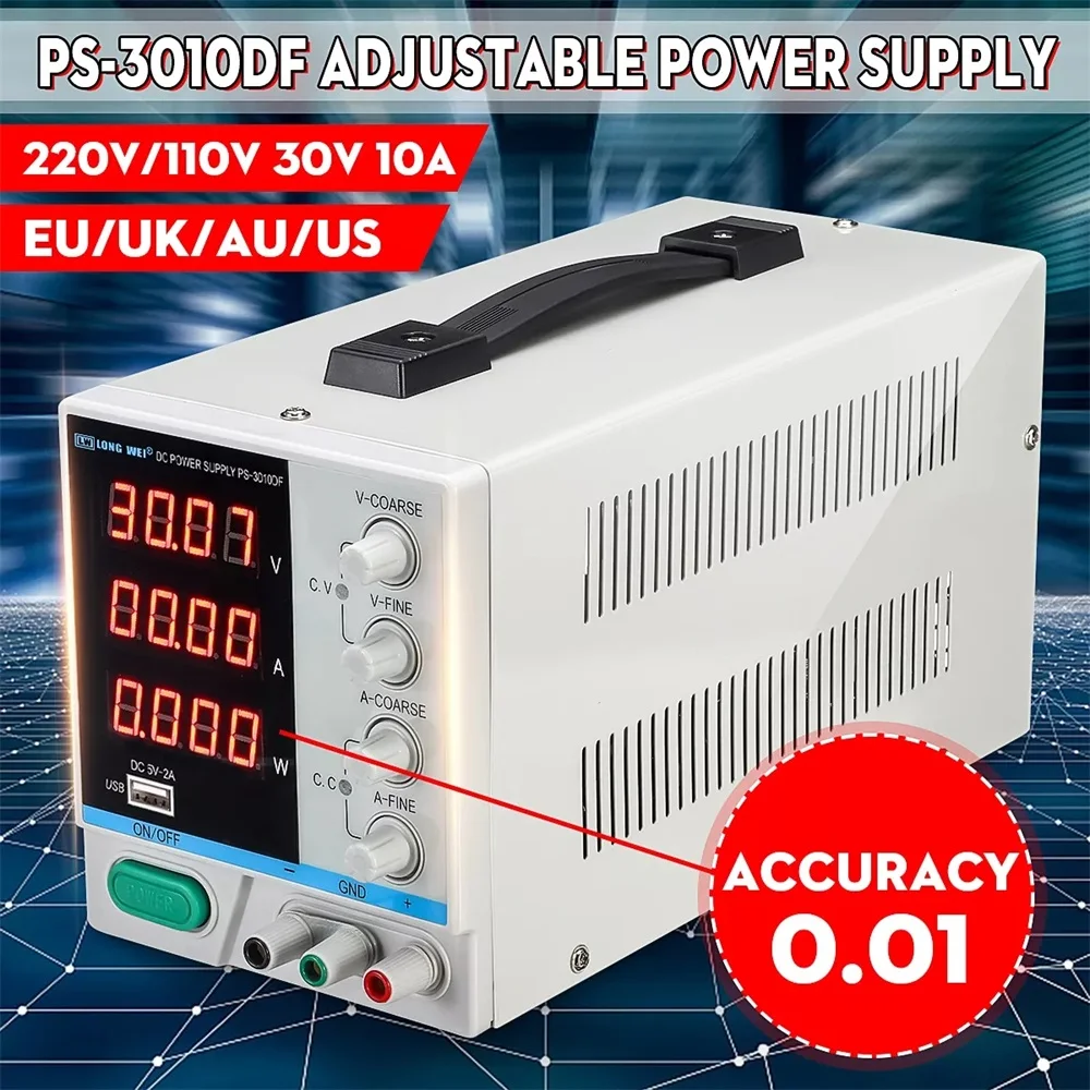 LONG WEI PS-3010DF Adjustable LED Digital Display DC Power Supply 110V/220V 30V 10A Switching Regulated 5V 2A USB | Обустройство дома