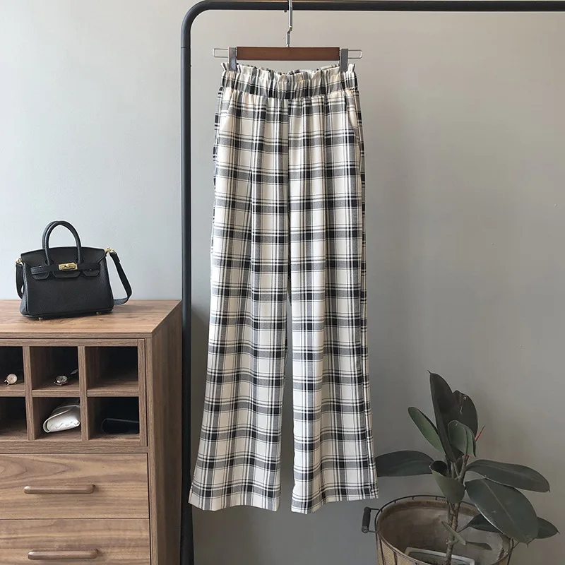 

Plaid wide-leg pants women 2020 early autumn new Korean version of the high waist versatile straight through casual pants women