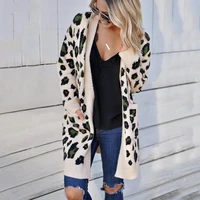long leopard cardigan womens long sleeve autumn winter sweaters fashion 2019 women long coat