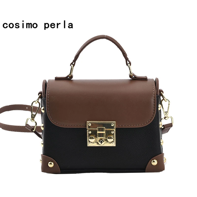 

Fashion PU Leather Small Flap Handbags Rivet Designer Crossbody Bags for Women Beige Black Ladies Purses with short handles