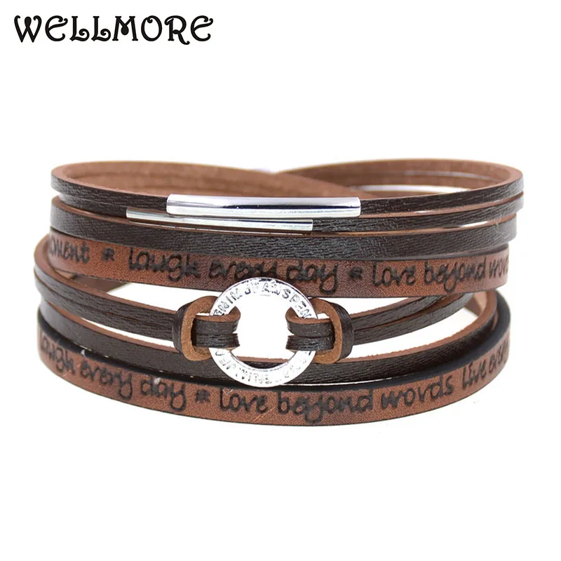 

WELLMORE fashion charm Leather Bracelets For Women & Men Multiple Layers wrap Bracelet Couple gifts fashion Jewelry wholesale
