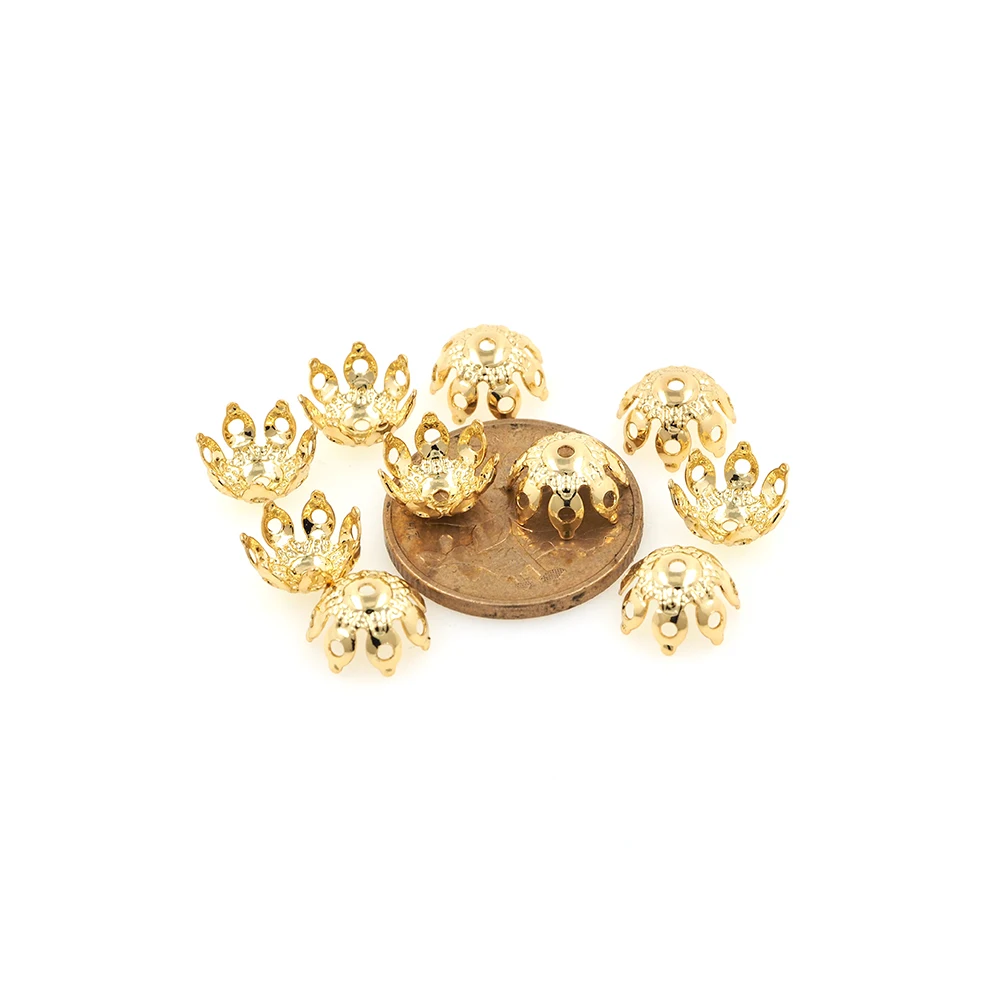 

10PCS Flower Shap Caps Rose Beads Gold Brass Spacer Beads For Jewelry Making Charms