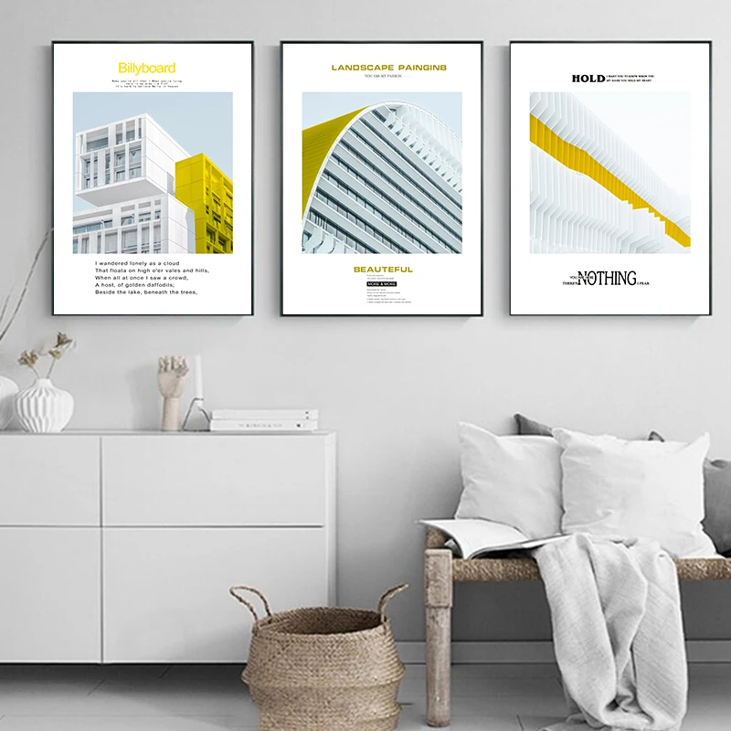 Фото Современный стиль желто белый архитектурный холст живопись здания плакаты и