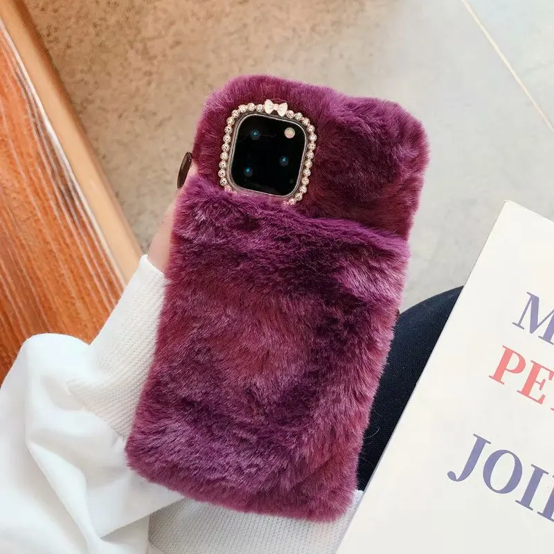 Wine Red Зимний чехол для iPhone 11 Pro Max 6,5 ''теплый чехол для рук для iPhone 11Pro Max Меховой чехол для iPhone11 Pro Max плюшевый мягкий чехол для телефона - Цвет: Wine Red