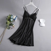 women sexy suspenders v neck nightgown new lace solid color lady with chest pad lace beauty back sleepwear sj004