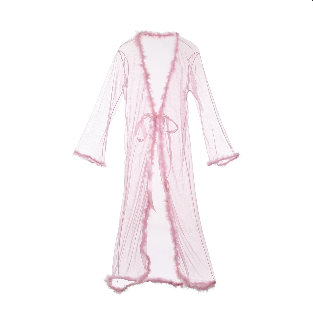 

2019 New Sexy Sleepwear Robe Without G-string Womens Lingerie Mesh Long Bath Robe Gown Babydoll Nightwear Sleepwear Christmas