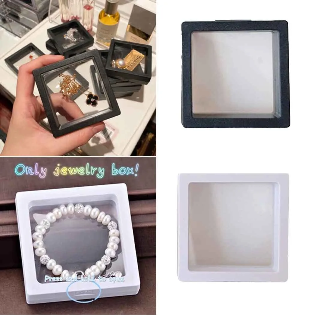 

Transparent Ring Earrings Suspension Display Stand Elastic PE Film Rack Case Dustproof Bead Bracelet Pendant Jewelry Storage Box