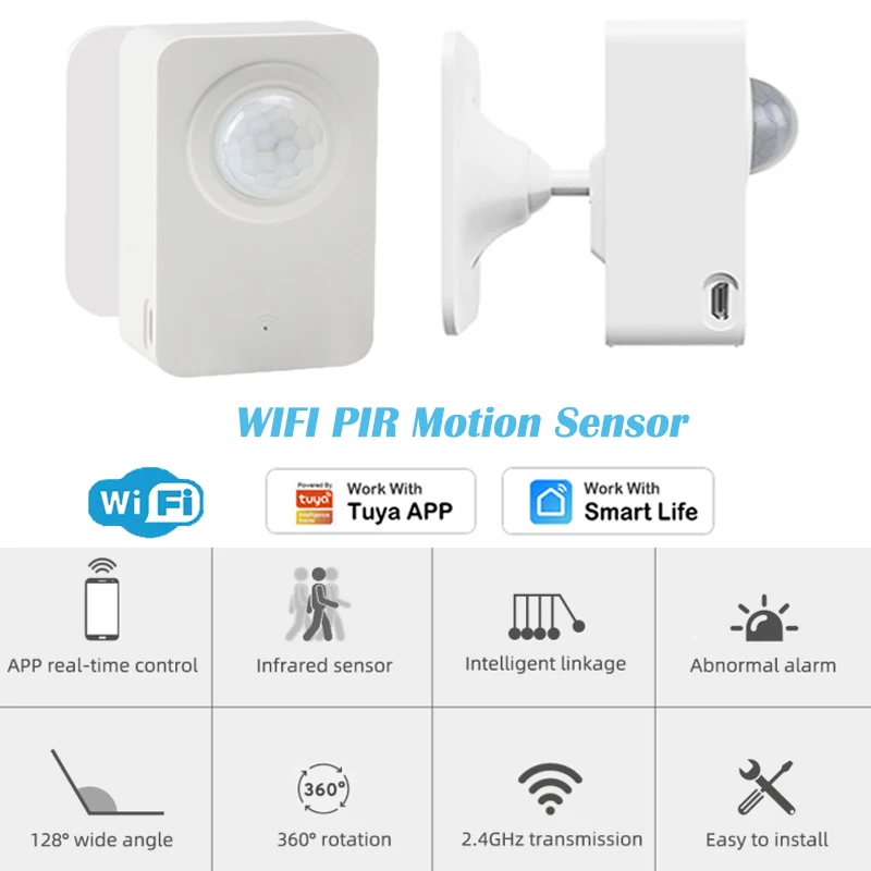 

1-6pcs WiFi PIR Motion Sensor IR Detector Sensor Anti-theft Home Security Sensor Wireless Status Sync for Tuya Smart Life APP