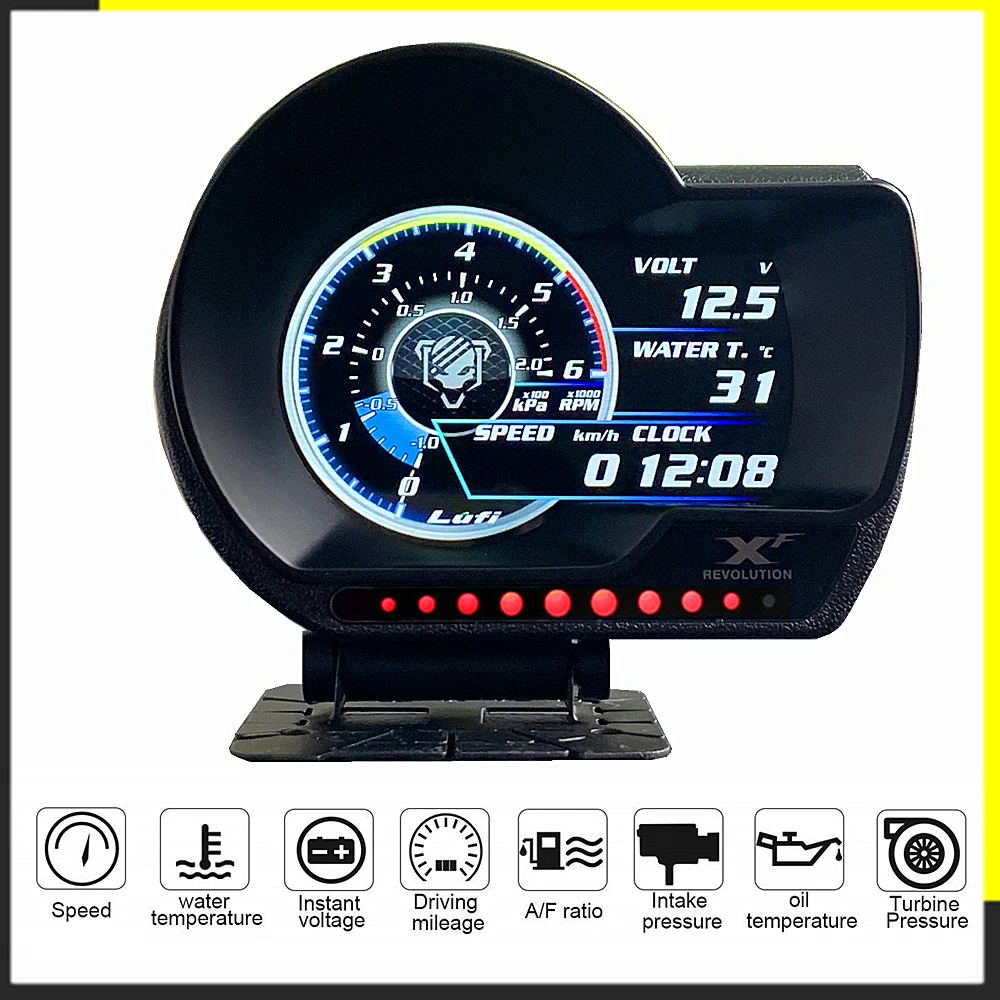 

Lufi XF English Version OBD2 digital turbo boost oil pressure temperature gauge for car Afr RPM Fuel level Speed Oil EXT Meter