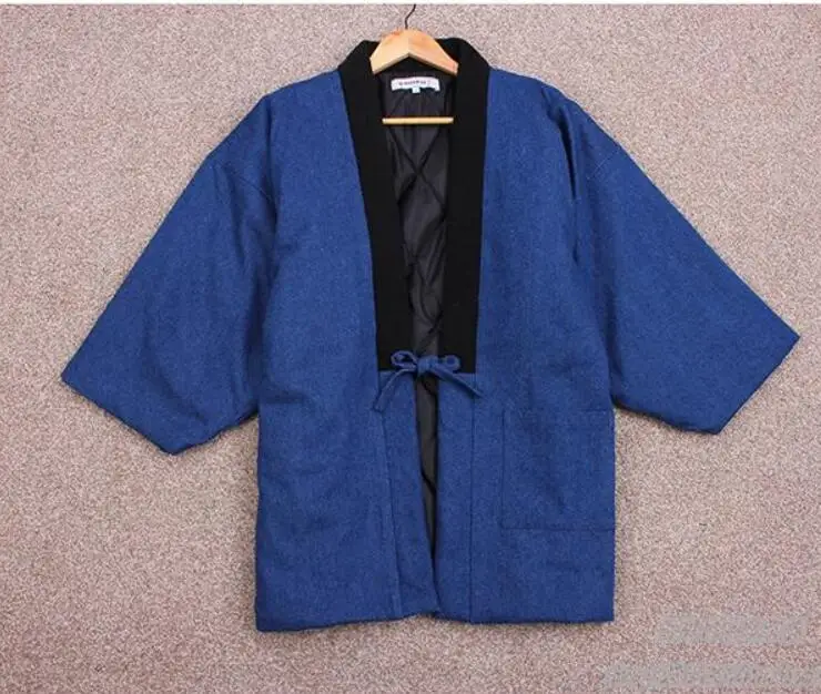 Японские мужские Hanten зимние теплые ватные хлопковые кимоно Haori пальто Верхняя одежда Повседневная Домашняя одежда мужские свободные пальто DH051 - Цвет: 6