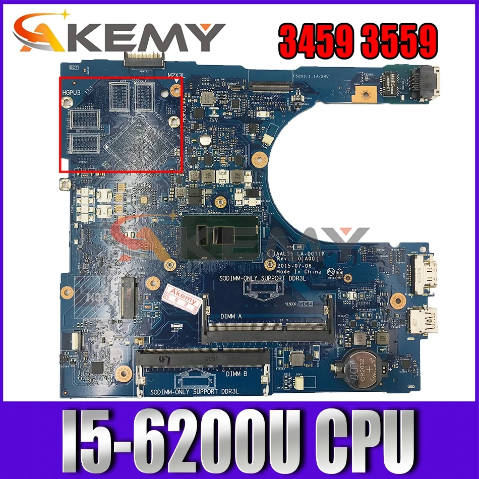 I5-6200U для Dell Vostro 3459 3559 Материнская плата ноутбука AAL15 LA-D071P REV: 1 0 (A00) VGAport материнская