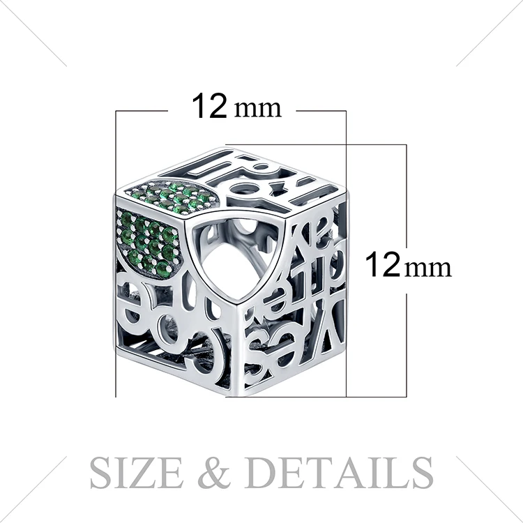 JewelryPalace зеленый кубический цирконий смешанные буквы полые зубчатый коробка Шарм бисера Fit браслет 925 пробы серебро для женщин