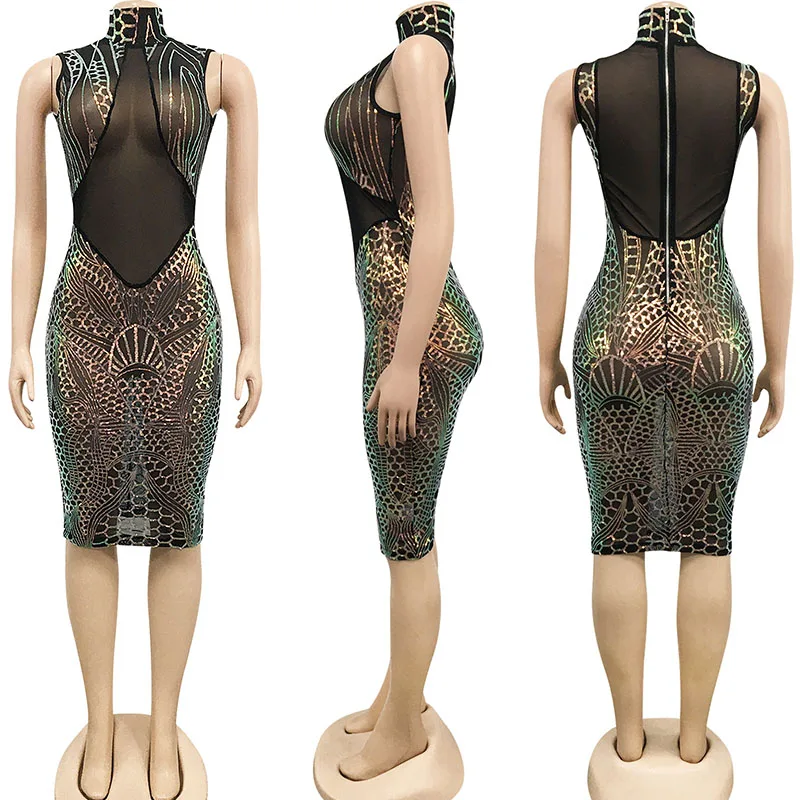 Женское вечернее платье с блестками элегантное Сетчатое без рукавов в стиле