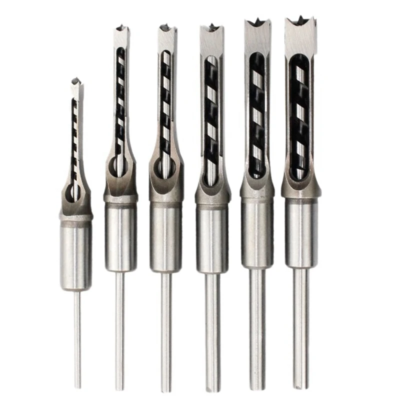 6Pcs Woodworking Square Hole Drill High-Speed Steel Hollow Square Hole Saw Mortise Chisel Auger Drill Bit Woodworking