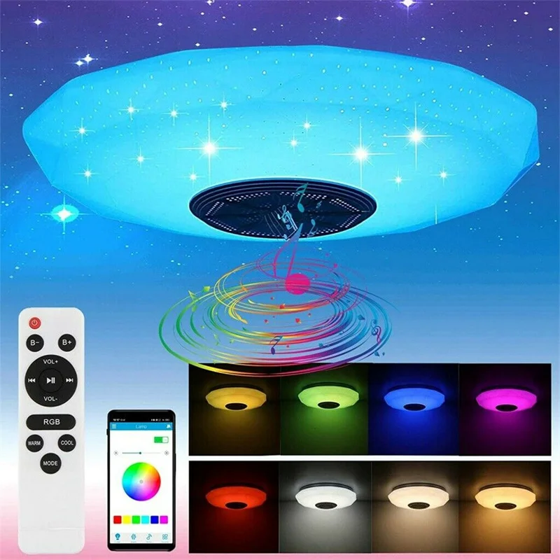 

Потолочный светодиодный музыкальный потолочный светильник yebeen с Bluetooth, потолочный светильник с динамиком и дистанционным управлением RGB