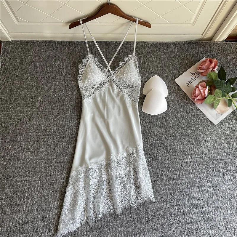 

Sexy V-Neck Nightgown Satin Sleeveless Sleepwear Loose Home Dressing Gown Lady Summer Suspenders Nightdress Backless Sleepdress