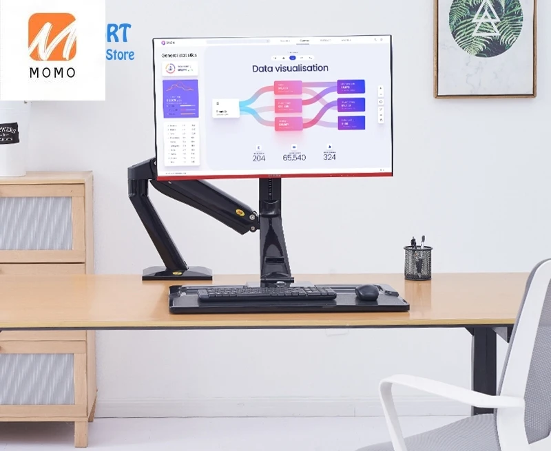 

Ergonomic Height Adjust Computer Sit Stand Workstation 22-32 Inch Monitor Mount Bracket with Keyboard Plate Desk Stand