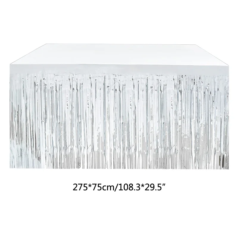 

275x75cm Halloween Decor Foil Tinsel Table Skirt Metallic Shining Tassel Table Cover Party Decoration Supplies House Decoration